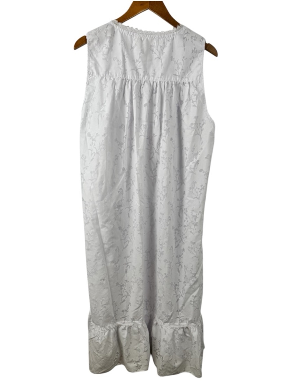 Eileen West Nightgown Medium White Cotton Floral Sleeveless Lace Trim Sleepwear - Picture 8 of 16